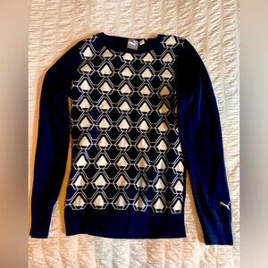 Retro Puma Navy and White Geometric Sweater